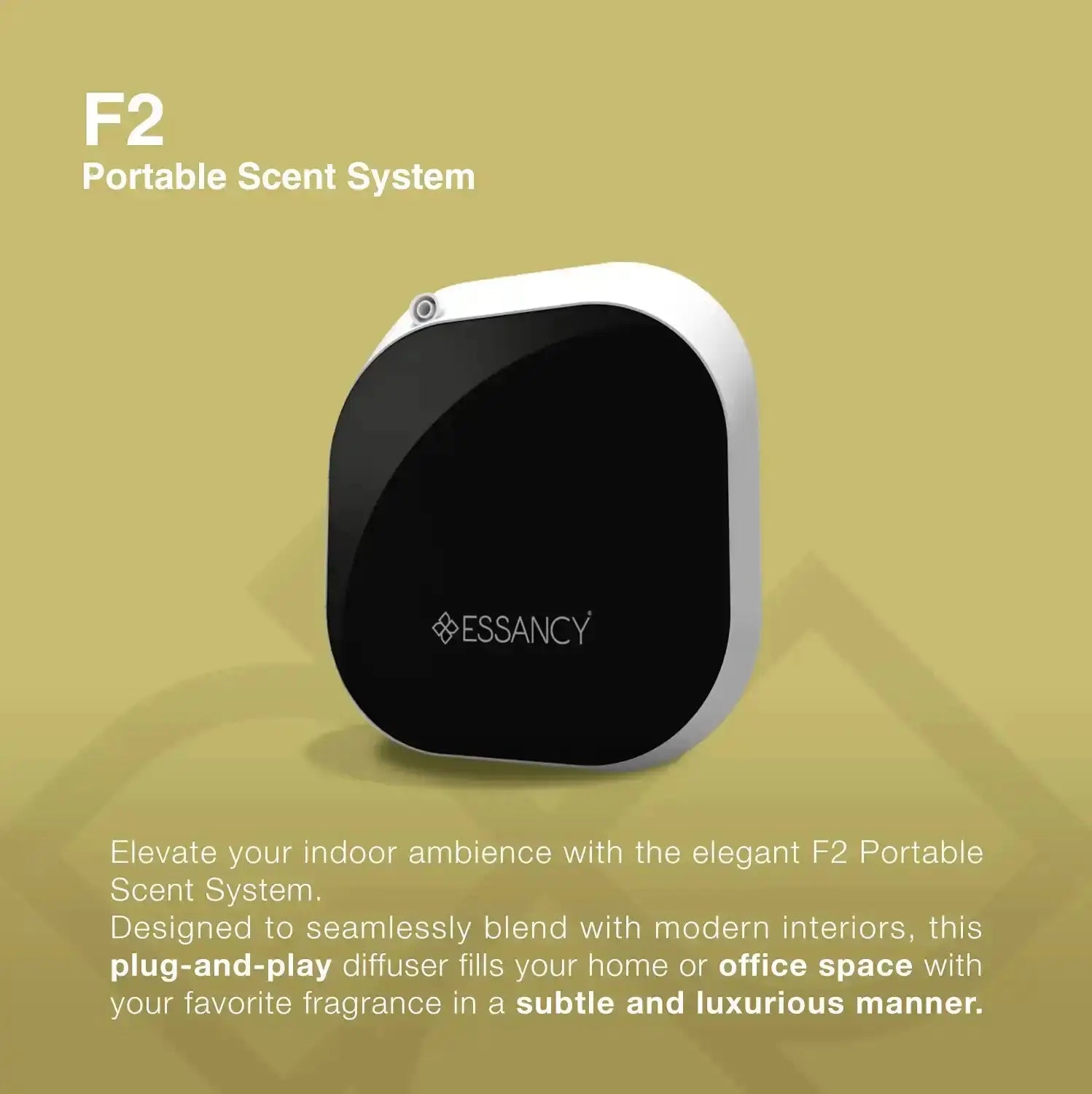 F2 Portable Scent System - aroma diffuser enhances indoor ambience with subtle scenting. Perfect for home or office spaces with modern decor.