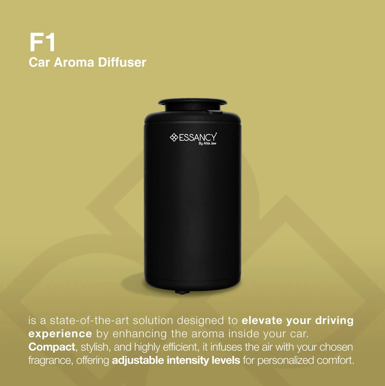 F1 car aroma diffuser with Essancy branding on a green background