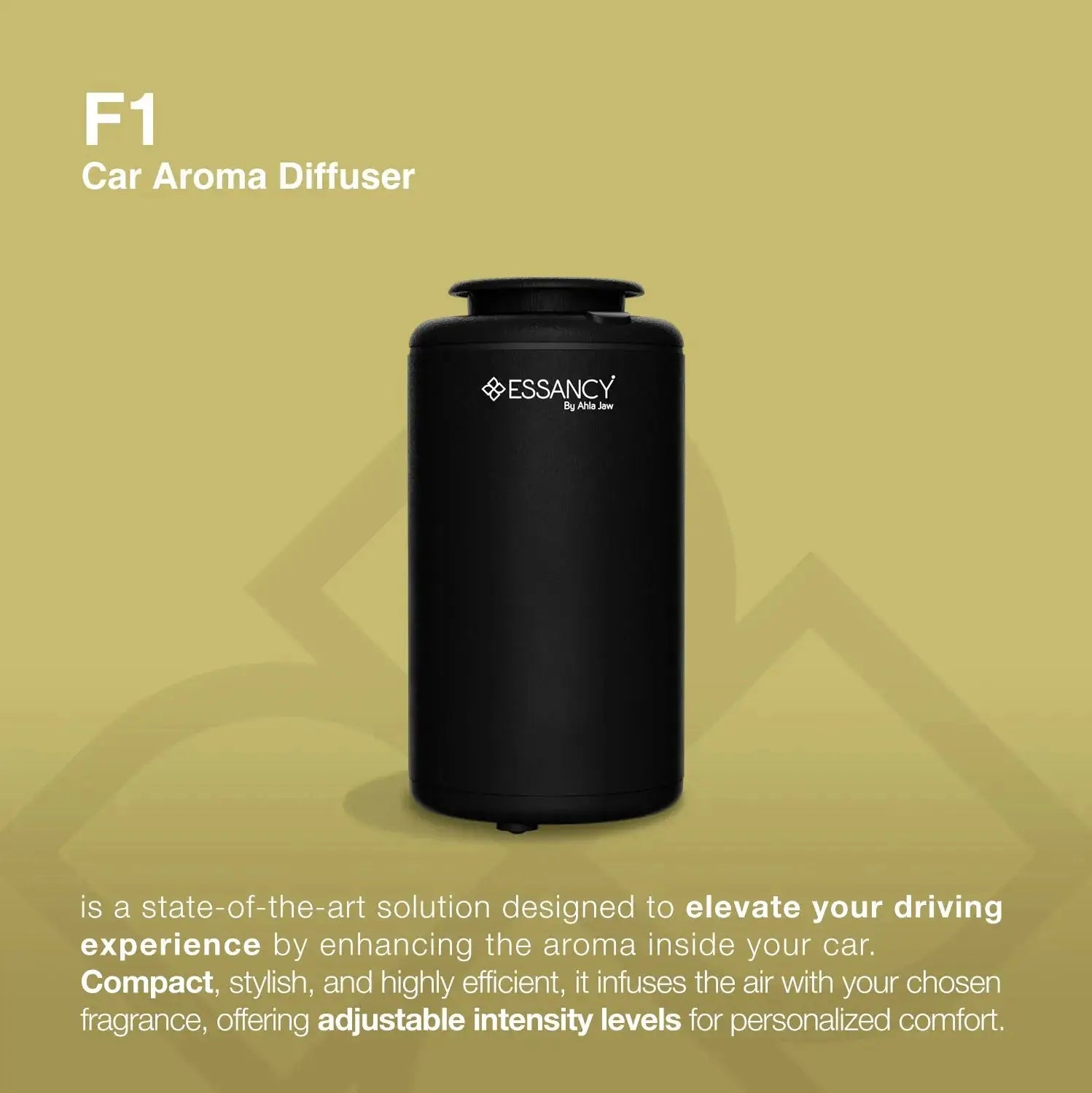 F1 car aroma diffuser with Essancy branding on a green background