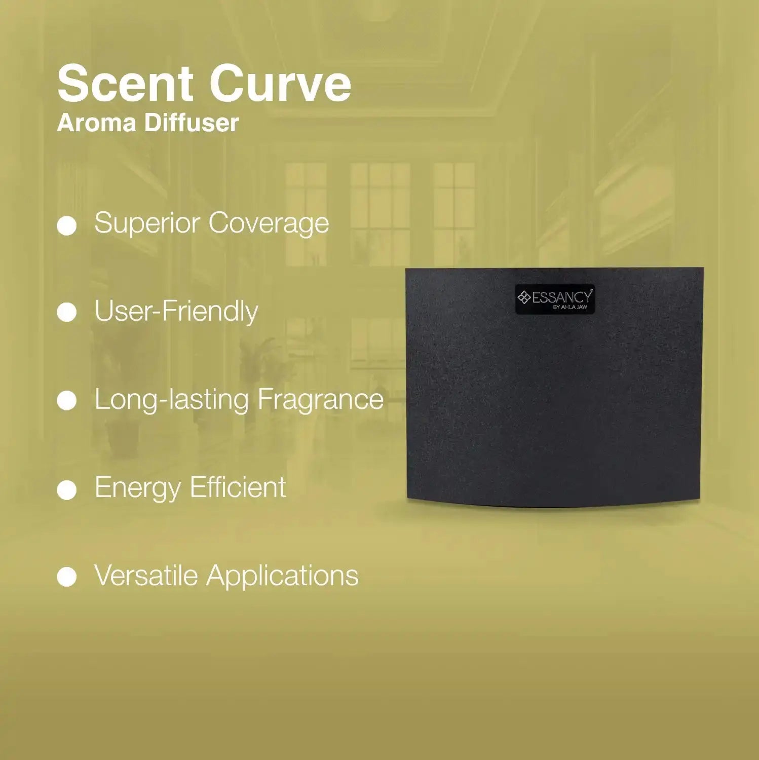 Scent Curve Aroma Diffuser Machine – features include superior coverage, energy efficiency, and long-lasting fragrance for versatile spaces.