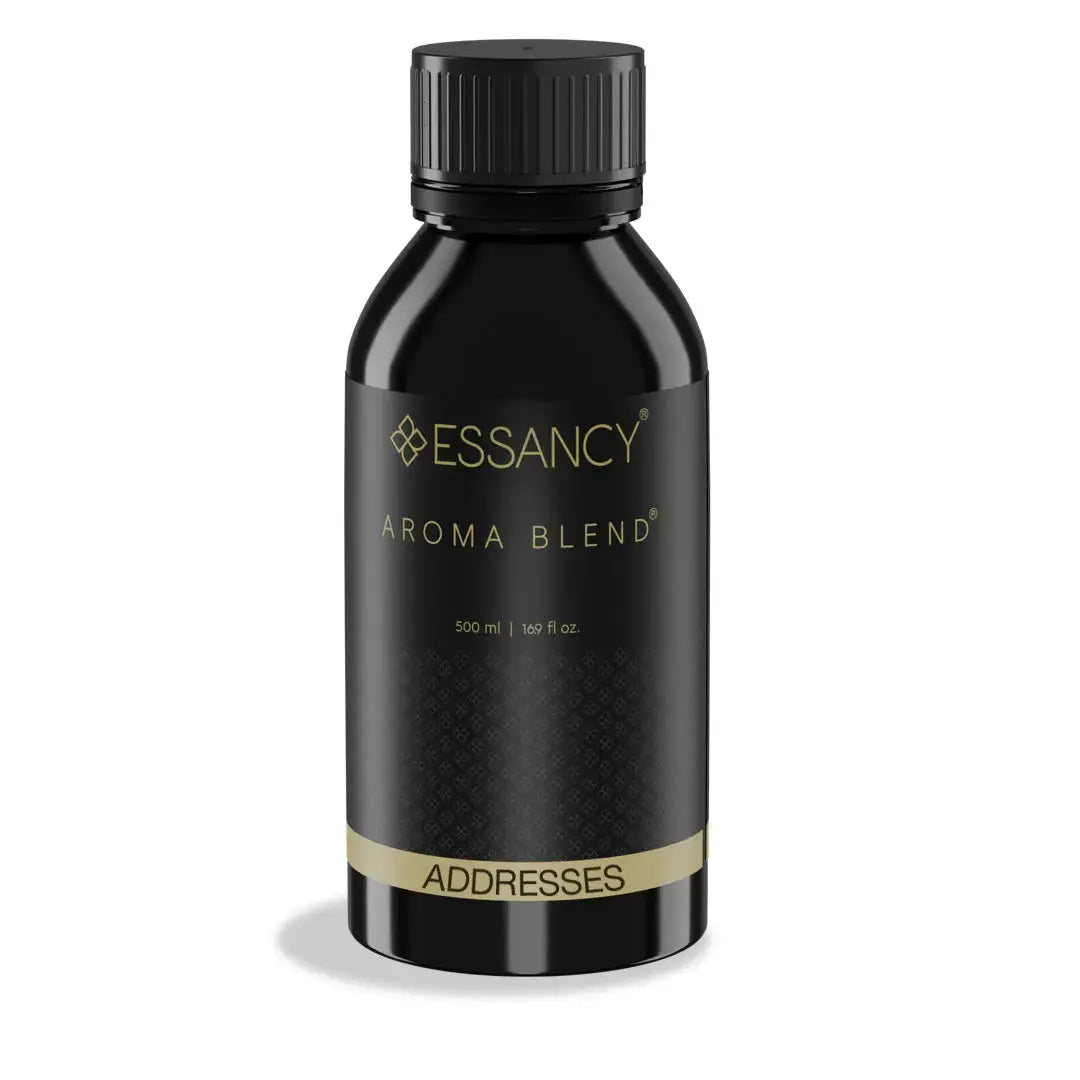 Essancy Addresses Aroma Blend 500ml bottle designed for aroma oil diffusers, offering a luxurious and long-lasting home fragrance experience.