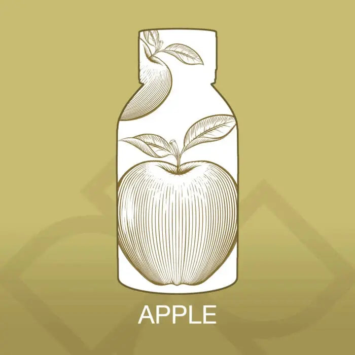 Illustration of Apple Aroma Blend bottle featuring a detailed apple graphic, representing the fresh and fruity scent for home fragrance use.