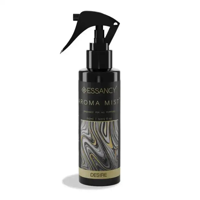 Desire Aroma Mist Room Freshener 150ml in sleek black and gold spray bottle, ideal for luxury home fragrance and air freshening.