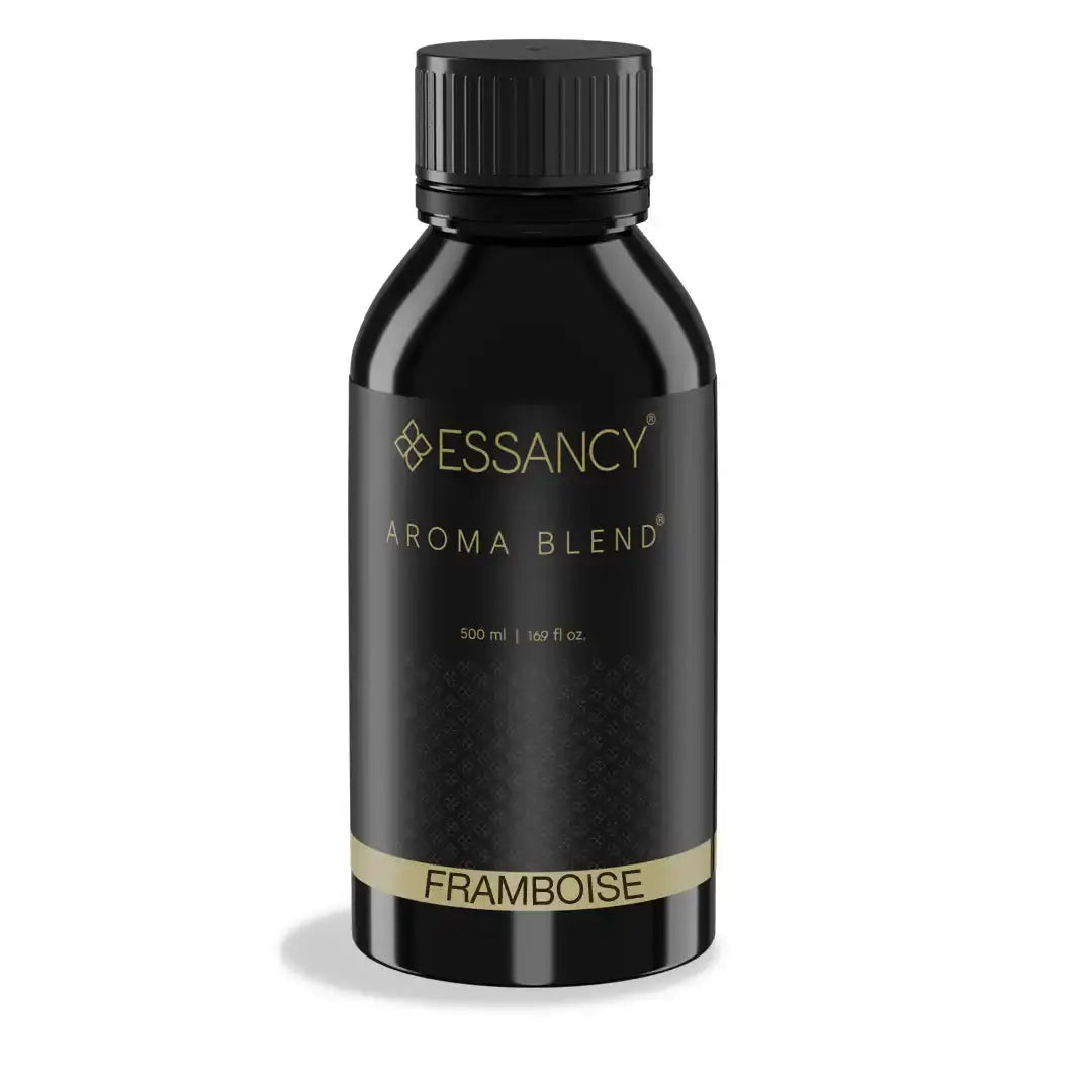 Framboise Aroma Blend 500ml premium scent diffuser for home in sleek black bottle with gold accents, ideal for luxurious indoor fragrance use.