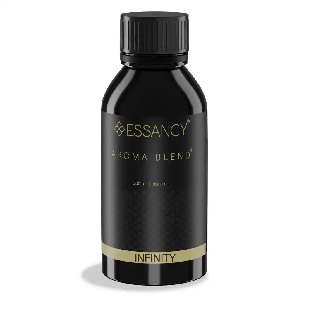 Infinity Aroma Blend 500ml fragrance oil by Essancy in sleek black bottle for home diffusers. Buy aroma oil diffuser online for soothing ambiance.