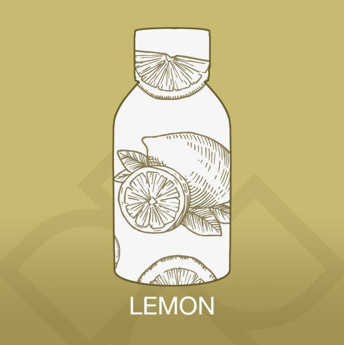 Lemon Aroma Blend 500ml – Premium Aroma Oil Diffuser bottle with citrus illustrations, ideal for energizing home or office with fresh lemon scent.