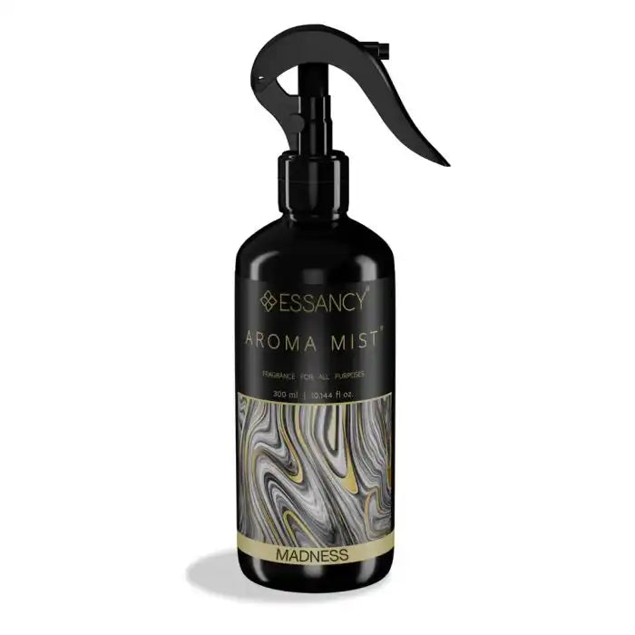 Madness Aroma Mist - Air Freshener 300ml in sleek black spray bottle with marbled label design, ideal for home fragrance and odor neutralization.