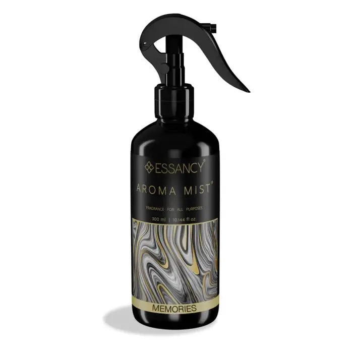 Memories Aroma Mist - Air Freshener 300ml in sleek black spray bottle with marbled label design, ideal for home fragrance and odor neutralizing.