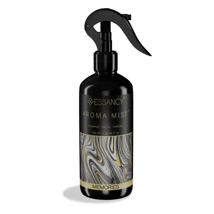 Memories Aroma Mist - Air Freshener 300ml in sleek black spray bottle with marbled label design, ideal for home fragrance and odor neutralizing.