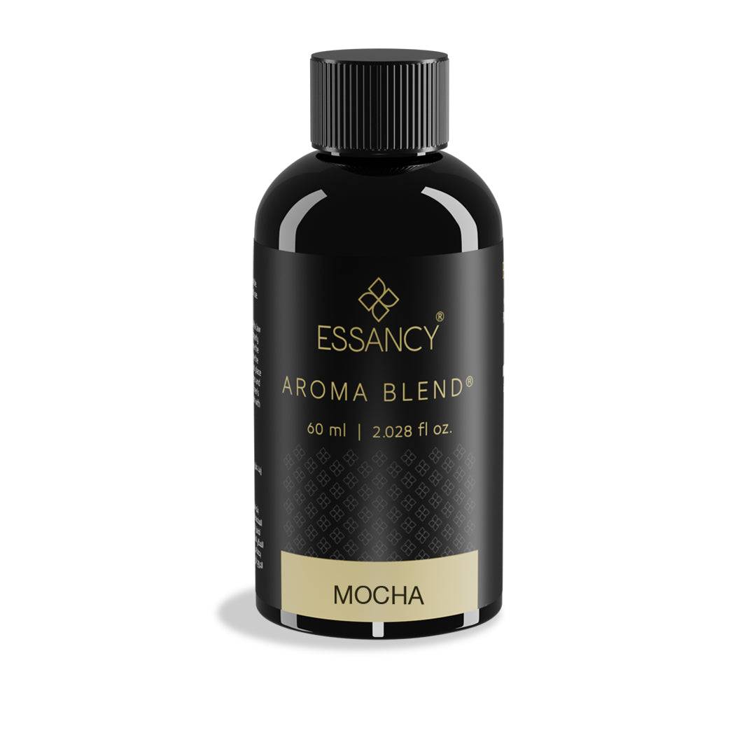 Essancy Mocha Aroma Blend 60ml scent oil with elegant black and gold packaging, ideal for cozy home fragrance diffusion.