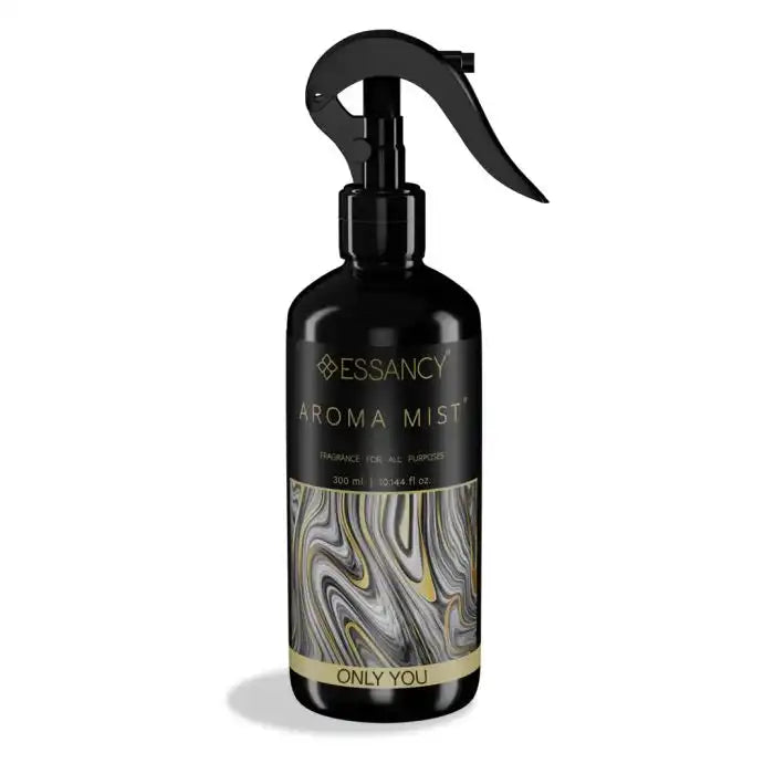 Only You Air Freshener Spray by Essancy in 300ml black bottle with gold marbled label, ideal for home or office odor elimination.