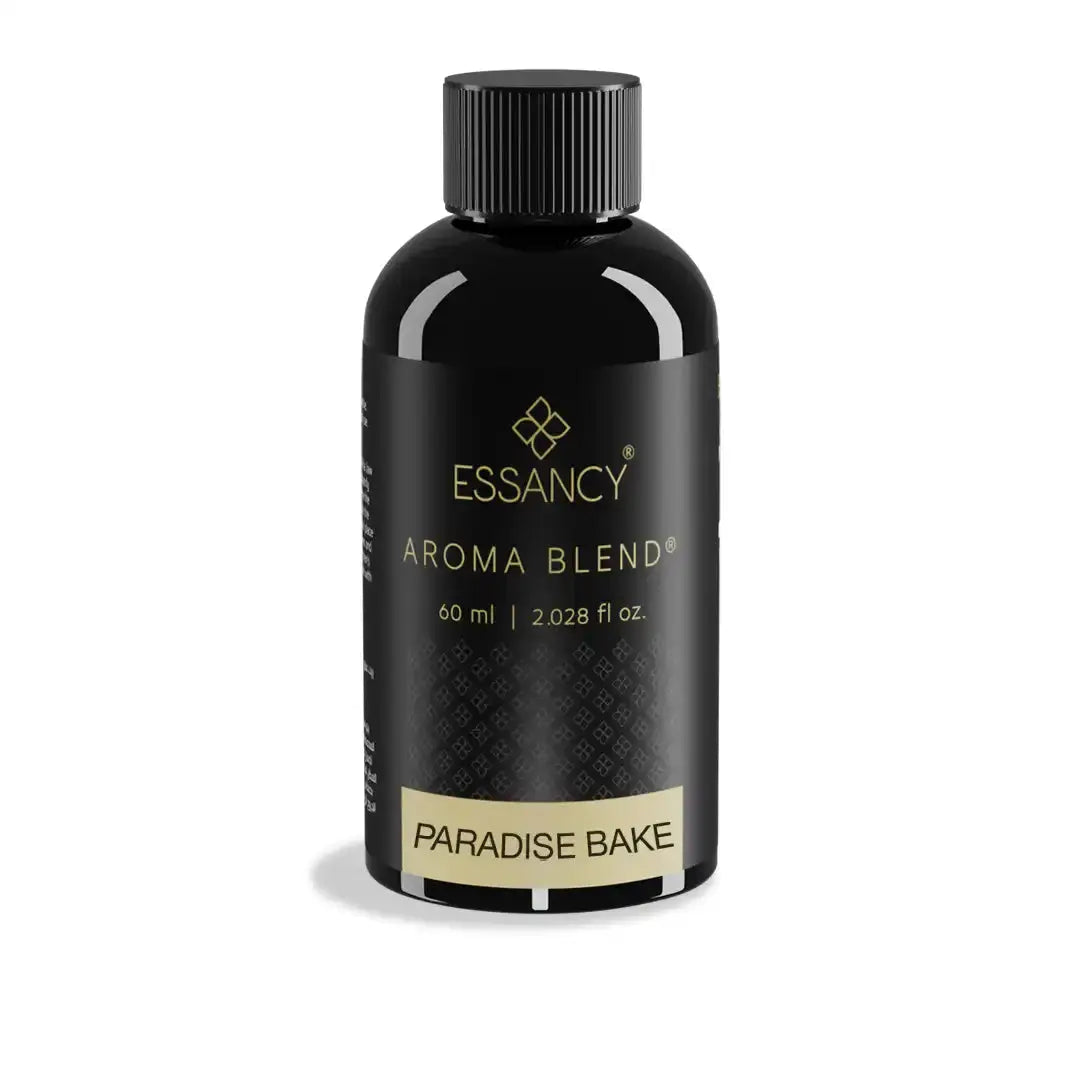 Essancy Paradise Bake Aroma Blend 60ml bottle featuring premium home fragrance oil with coconut, cherry, and vanilla notes. Shop aroma oils online.