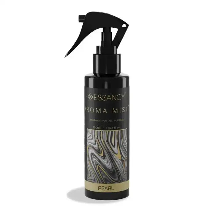 Pearl Aroma Mist Air Freshener 150ml by Essancy with elegant black and gold packaging, ideal for home odor elimination and fresh scent enhancement.
