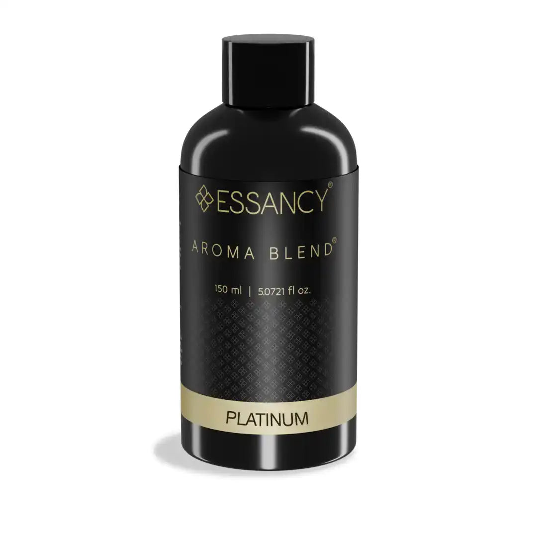 Essancy Platinum Aroma Blend 150ml premium aroma oil diffuser for home with elegant black and gold packaging, ideal for home fragrance use.