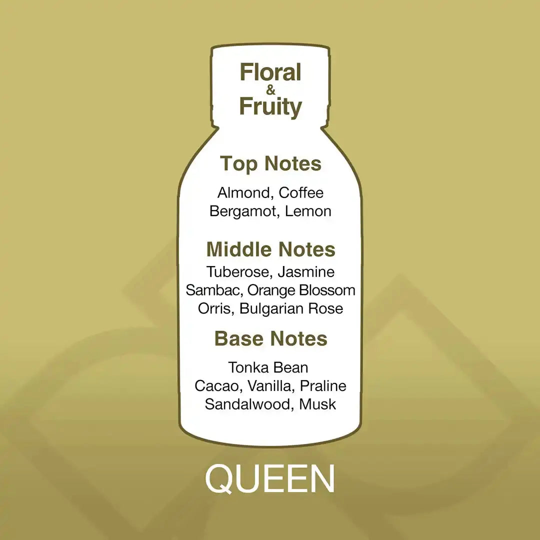 Queen Aroma Blend – Elegant Aroma Oil Diffuser for Home with floral and fruity scent notes including almond, jasmine, and sandalwood.