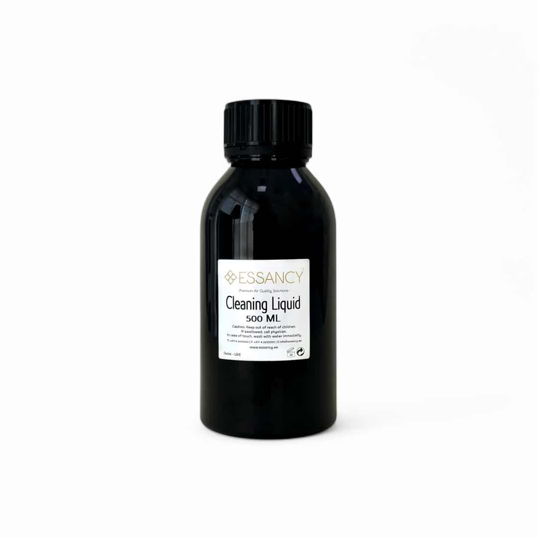 Versatile Cleaning Liquid 500ml by Essancy in black bottle for multi-surface use. Ideal for eliminating germs in kitchens, bathrooms, and floors.