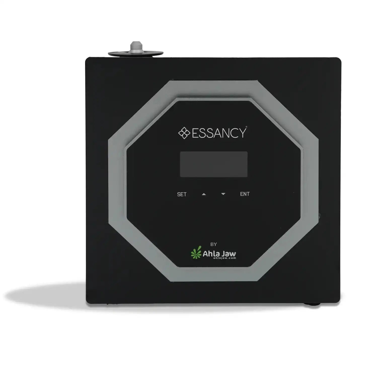 Black version of Scent Ignition 2.3 aroma diffuser with digital controls, ideal for large spaces like exhibition halls and furniture showrooms.