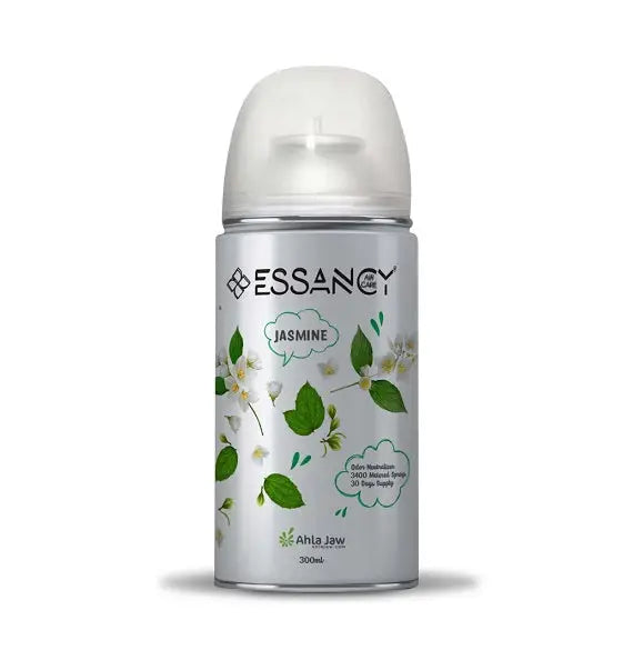 Jasmine Air Freshener Spray - Aroma Aerosol 300ml by Essancy with floral design, ideal for home or office odor neutralization and refreshing scent.