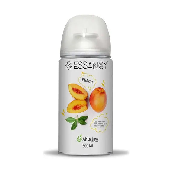 Aroma Aerosol Peach Air Freshener - 300ml spray can with ripe peach graphics, ideal for refreshing home spaces with a sweet fruity scent.
