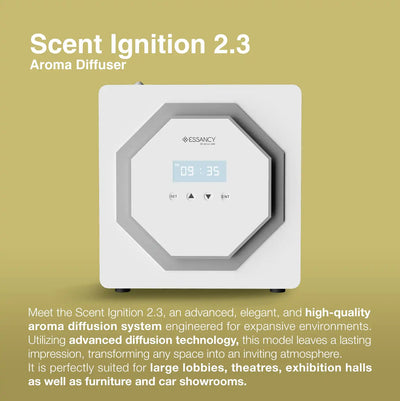 Scent Ignition 2.3 aroma diffuser electric diffuser with advanced technology, designed for large lobbies and theatres. Features programmable settings and elegant finish.
