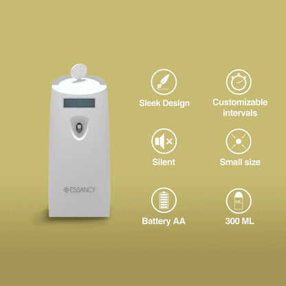 White electronic device with features listed on a green background