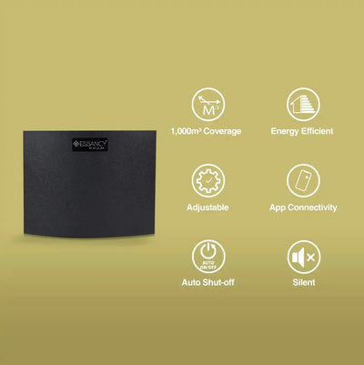 Scent Curve Aroma Diffuser – highlights 1,000m³ coverage, app control, silent operation, and auto shut-off for modern interiors.