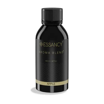Apple Aroma Blend 500ml in sleek black bottle with gold label, ideal for refreshing home spaces with a long-lasting apple fragrance.