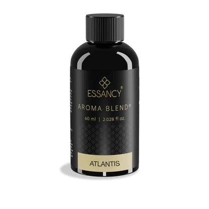 Black bottle of Essancy Aroma Blend Atlantis on a white background