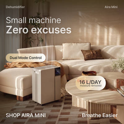 Aira Mini Dehumidifier – 16L/Day, Rolling Piston Compressor, Whisper-Quiet <48dB, For Homes, Offices & Showrooms