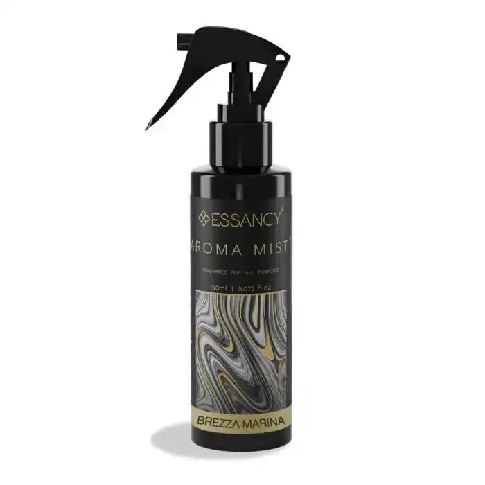 Brezza Marina Air Freshener Spray 150ml with sleek black and gold design, offering compact ocean freshness for home and office spaces.