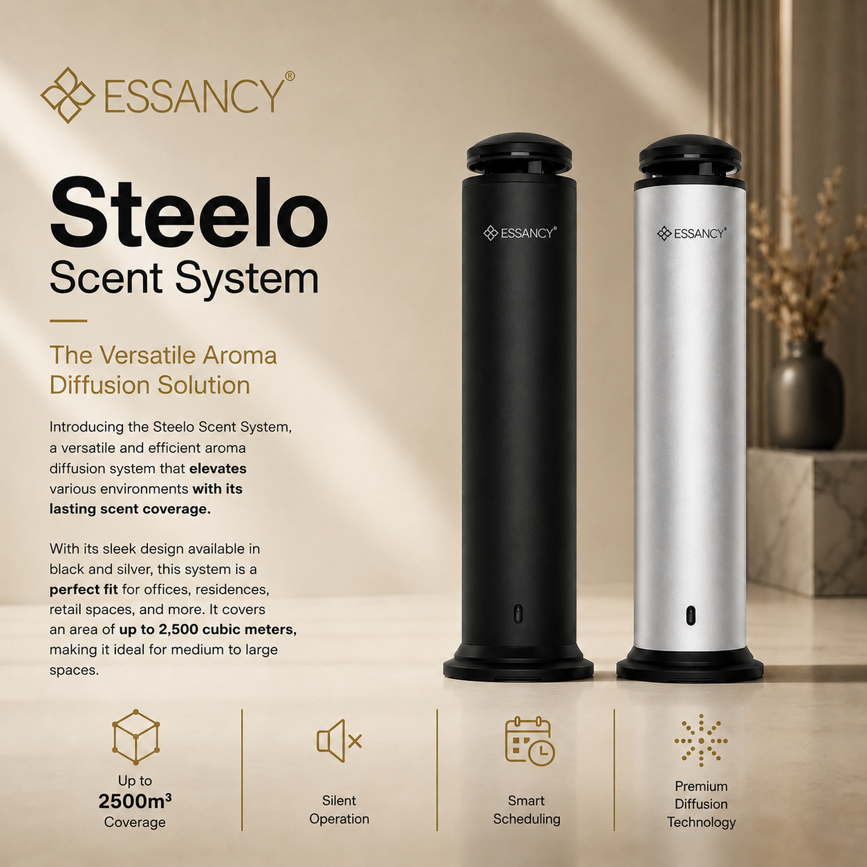 Steelo Scent System – Luxury Aroma Diffuser for Large Spaces