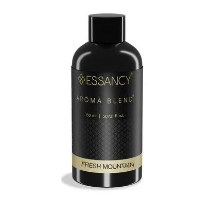 Essancy Fresh Mountain Aroma Blend 150ml diffuser oil with eco-friendly formula. Delivers a crisp, mountain-inspired scent for home ambiance.