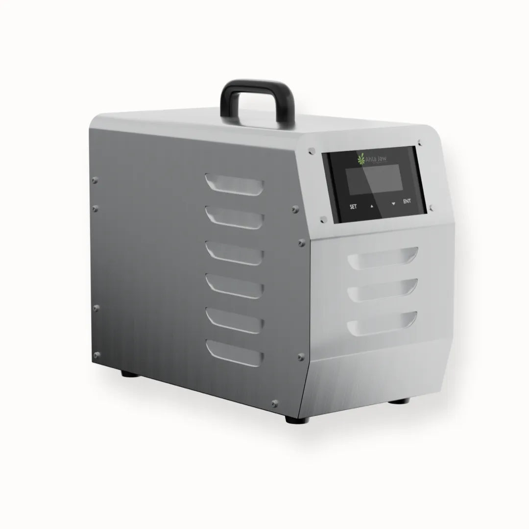 Gray industrial machine with a digital display on a white background