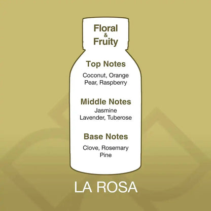 La Rosa Aroma Blend – Elegant Scent Diffuser for Home with floral and fruity fragrance notes including jasmine, lavender, and raspberry.