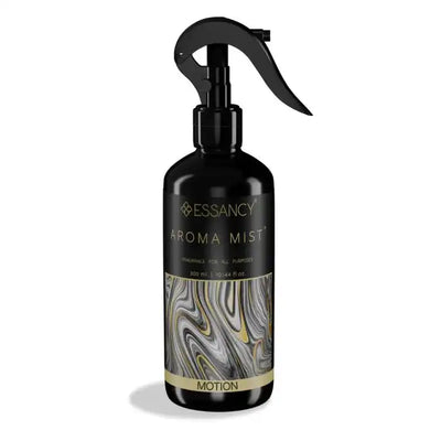 Motion Air Freshener Spray by Essancy in 300ml black bottle with marble design, ideal for home fragrance and odor neutralizing.
