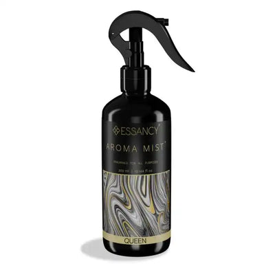 Queen Aroma Mist - 300ml air freshener spray by Essancy with elegant black and gold design, ideal for home fragrance and decor.
