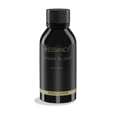 Sweet Grape Aroma Blend 500ml by Essancy in sleek black bottle, ideal for home fragrance diffusers. Buy aroma oil diffuser online for cozy ambiance.