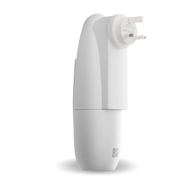 Side view of ScentAura Smart aroma diffuser showing plug-in design, ideal for efficient scent diffusion in home and garden spaces.