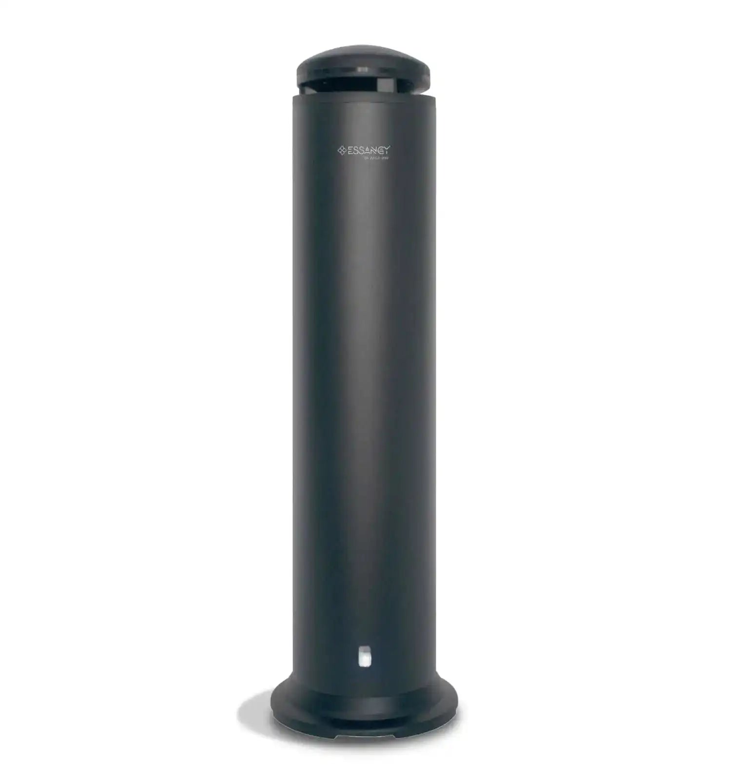 Steelo Scent System black aroma diffuser with sleek cylindrical design for large space aroma coverage in homes or commercial settings.