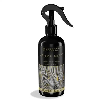 Tropical Island Air Mist - Air Freshener in a 300ml black spray bottle with marbled label design, ideal for home odor neutralizing.