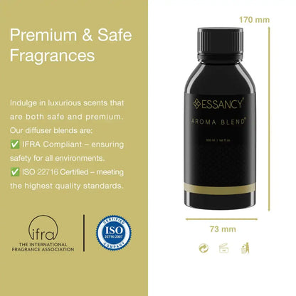 Only You Aroma Blend 500ml product dimensions and certifications, showcasing premium, IFRA and ISO 22716 certified safe home fragrance oil.